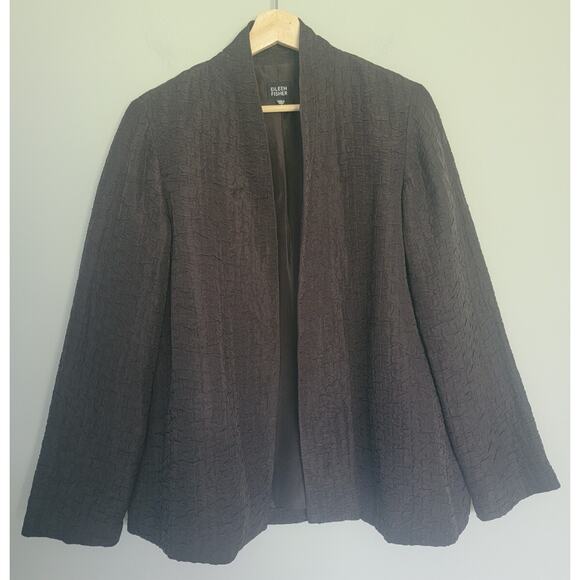 Eileen Fisher Open Front Blazer Womens S Silk Linen Blend Oversized Brown - Picture 1 of 10